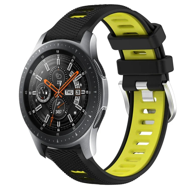 สายรัดนาฬิกาซิลิโคนหัวเข็มขัดเหล็กสองสีขนาด 22 มม. สำหรับ Samsung Galaxy Watch3 45mm, สำหรับ Samsung Galaxy Watch 46mm, สำหรับ Samsung Gear S3 Classic, สำหรับ Samsung Gear S3 Frontier
