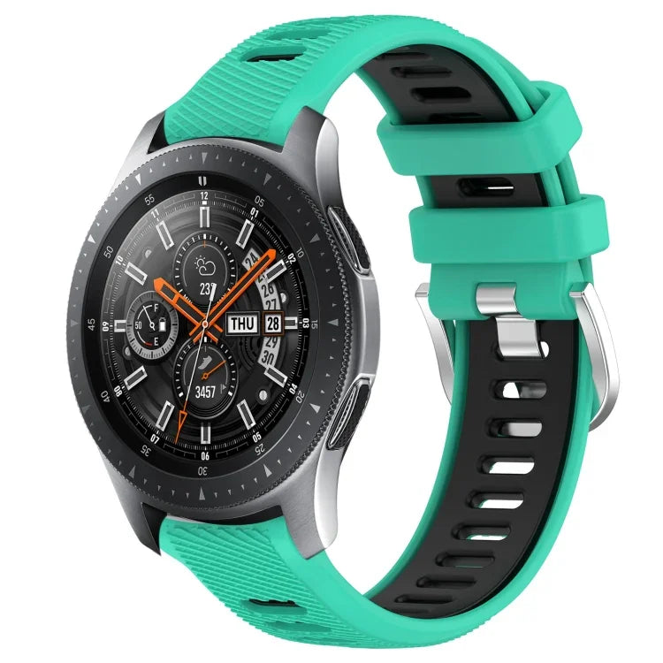 สายรัดนาฬิกาซิลิโคนหัวเข็มขัดเหล็กสองสีขนาด 22 มม. สำหรับ Samsung Galaxy Watch3 45mm, สำหรับ Samsung Galaxy Watch 46mm, สำหรับ Samsung Gear S3 Classic, สำหรับ Samsung Gear S3 Frontier