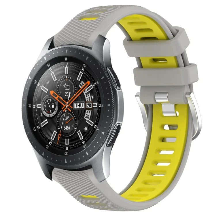 สายรัดนาฬิกาซิลิโคนหัวเข็มขัดเหล็กสองสีขนาด 22 มม. สำหรับ Samsung Galaxy Watch3 45mm, สำหรับ Samsung Galaxy Watch 46mm, สำหรับ Samsung Gear S3 Classic, สำหรับ Samsung Gear S3 Frontier