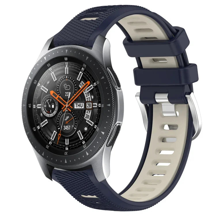สายรัดนาฬิกาซิลิโคนหัวเข็มขัดเหล็กสองสีขนาด 22 มม. สำหรับ Samsung Galaxy Watch3 45mm, สำหรับ Samsung Galaxy Watch 46mm, สำหรับ Samsung Gear S3 Classic, สำหรับ Samsung Gear S3 Frontier