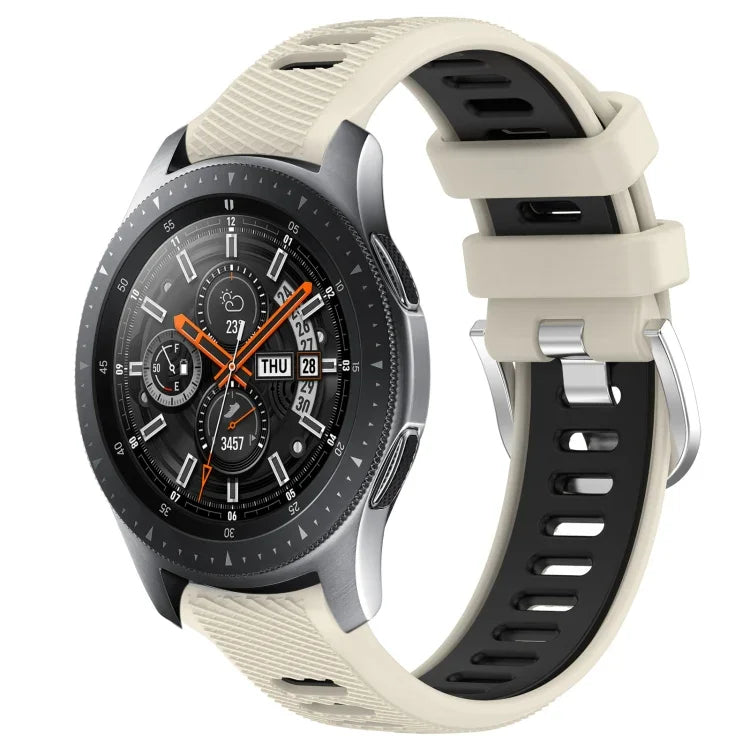 สายรัดนาฬิกาซิลิโคนหัวเข็มขัดเหล็กสองสีขนาด 22 มม. สำหรับ Samsung Galaxy Watch3 45mm, สำหรับ Samsung Galaxy Watch 46mm, สำหรับ Samsung Gear S3 Classic, สำหรับ Samsung Gear S3 Frontier