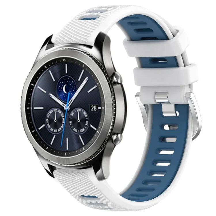 สายรัดนาฬิกาซิลิโคนหัวเข็มขัดเหล็กสองสีขนาด 22 มม. สำหรับ Samsung Galaxy Watch3 45mm, สำหรับ Samsung Galaxy Watch 46mm, สำหรับ Samsung Gear S3 Classic, สำหรับ Samsung Gear S3 Frontier