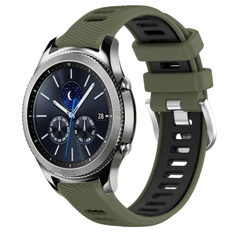 สายรัดนาฬิกาซิลิโคนหัวเข็มขัดเหล็กสองสีขนาด 22 มม. สำหรับ Samsung Galaxy Watch3 45mm, สำหรับ Samsung Galaxy Watch 46mm, สำหรับ Samsung Gear S3 Classic, สำหรับ Samsung Gear S3 Frontier
