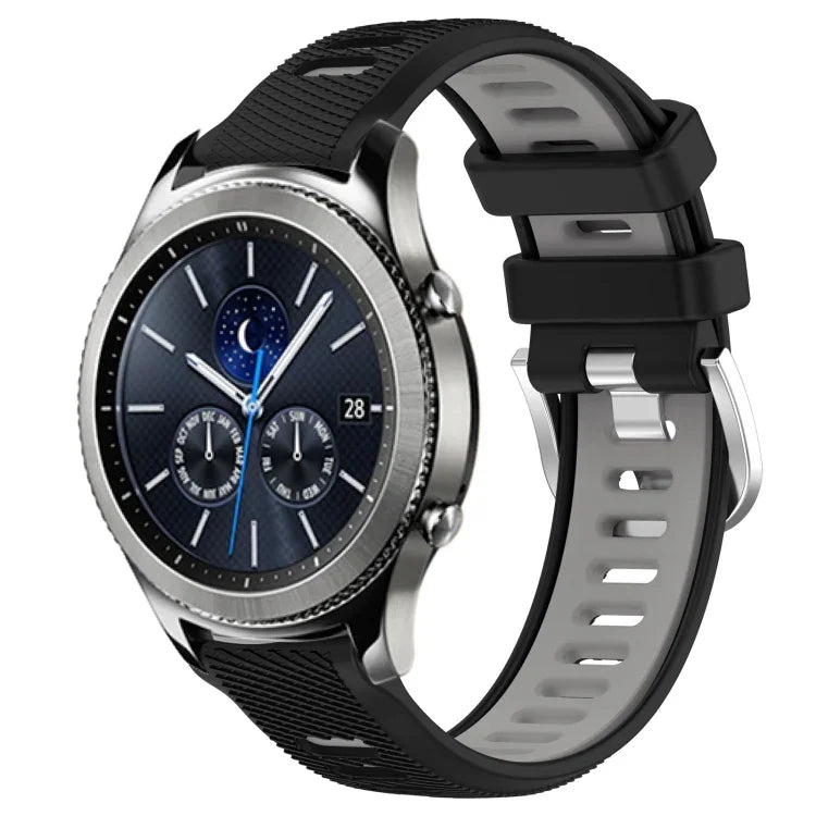 สายรัดนาฬิกาซิลิโคนหัวเข็มขัดเหล็กสองสีขนาด 22 มม. สำหรับ Samsung Galaxy Watch3 45mm, สำหรับ Samsung Galaxy Watch 46mm, สำหรับ Samsung Gear S3 Classic, สำหรับ Samsung Gear S3 Frontier