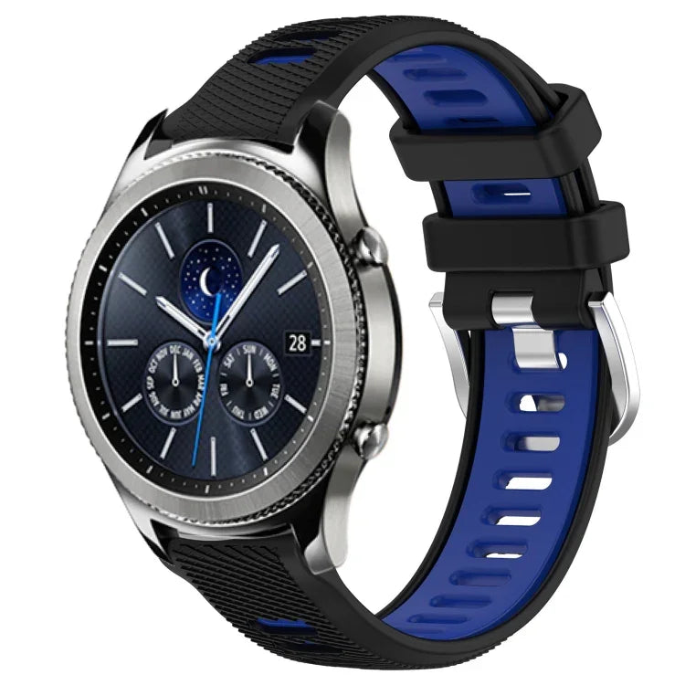 สายรัดนาฬิกาซิลิโคนหัวเข็มขัดเหล็กสองสีขนาด 22 มม. สำหรับ Samsung Galaxy Watch3 45mm, สำหรับ Samsung Galaxy Watch 46mm, สำหรับ Samsung Gear S3 Classic, สำหรับ Samsung Gear S3 Frontier
