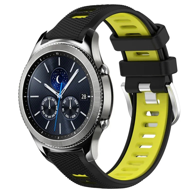 สายรัดนาฬิกาซิลิโคนหัวเข็มขัดเหล็กสองสีขนาด 22 มม. สำหรับ Samsung Galaxy Watch3 45mm, สำหรับ Samsung Galaxy Watch 46mm, สำหรับ Samsung Gear S3 Classic, สำหรับ Samsung Gear S3 Frontier