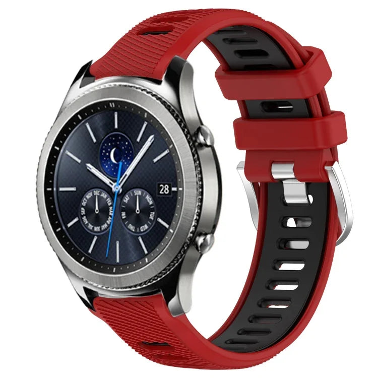 สายรัดนาฬิกาซิลิโคนหัวเข็มขัดเหล็กสองสีขนาด 22 มม. สำหรับ Samsung Galaxy Watch3 45mm, สำหรับ Samsung Galaxy Watch 46mm, สำหรับ Samsung Gear S3 Classic, สำหรับ Samsung Gear S3 Frontier