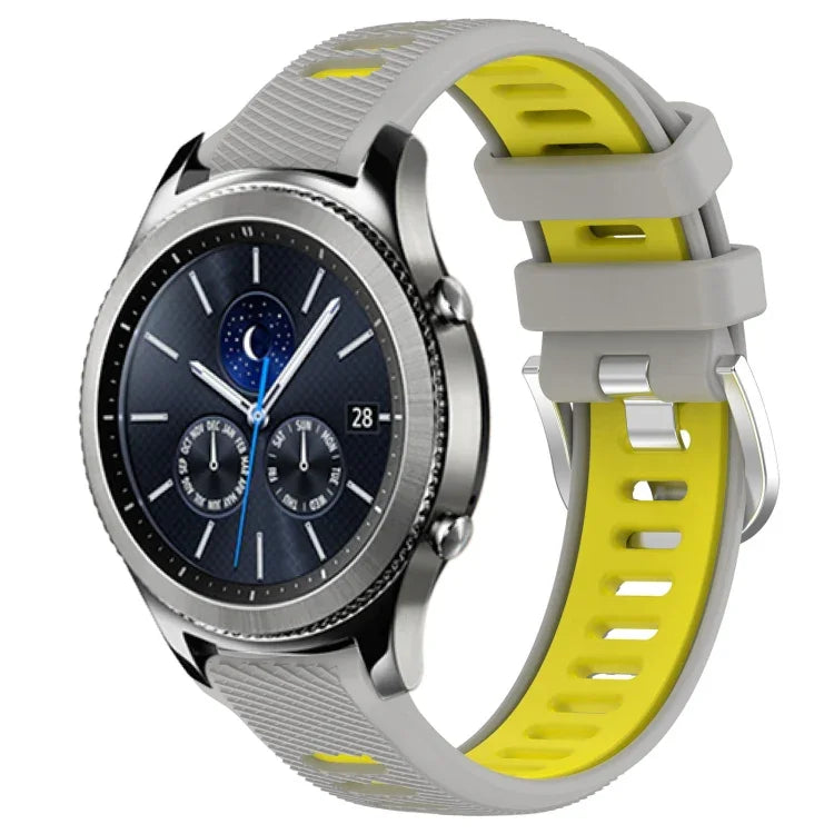 สายรัดนาฬิกาซิลิโคนหัวเข็มขัดเหล็กสองสีขนาด 22 มม. สำหรับ Samsung Galaxy Watch3 45mm, สำหรับ Samsung Galaxy Watch 46mm, สำหรับ Samsung Gear S3 Classic, สำหรับ Samsung Gear S3 Frontier
