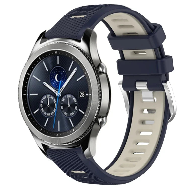 สายรัดนาฬิกาซิลิโคนหัวเข็มขัดเหล็กสองสีขนาด 22 มม. สำหรับ Samsung Galaxy Watch3 45mm, สำหรับ Samsung Galaxy Watch 46mm, สำหรับ Samsung Gear S3 Classic, สำหรับ Samsung Gear S3 Frontier
