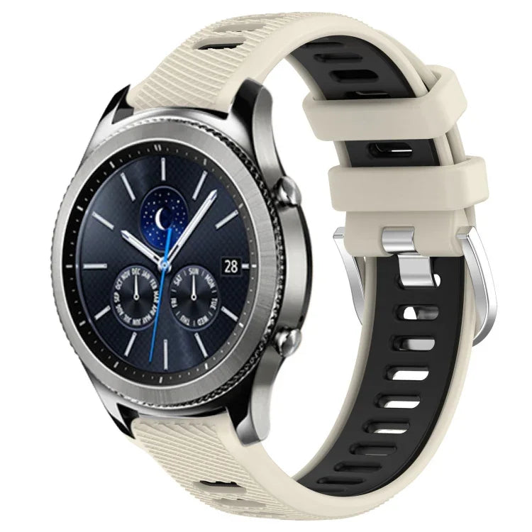 สายรัดนาฬิกาซิลิโคนหัวเข็มขัดเหล็กสองสีขนาด 22 มม. สำหรับ Samsung Galaxy Watch3 45mm, สำหรับ Samsung Galaxy Watch 46mm, สำหรับ Samsung Gear S3 Classic, สำหรับ Samsung Gear S3 Frontier