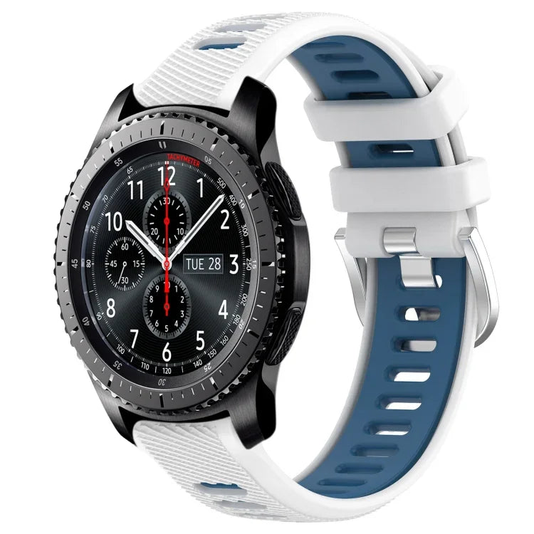 สายรัดนาฬิกาซิลิโคนหัวเข็มขัดเหล็กสองสีขนาด 22 มม. สำหรับ Samsung Galaxy Watch3 45mm, สำหรับ Samsung Galaxy Watch 46mm, สำหรับ Samsung Gear S3 Classic, สำหรับ Samsung Gear S3 Frontier