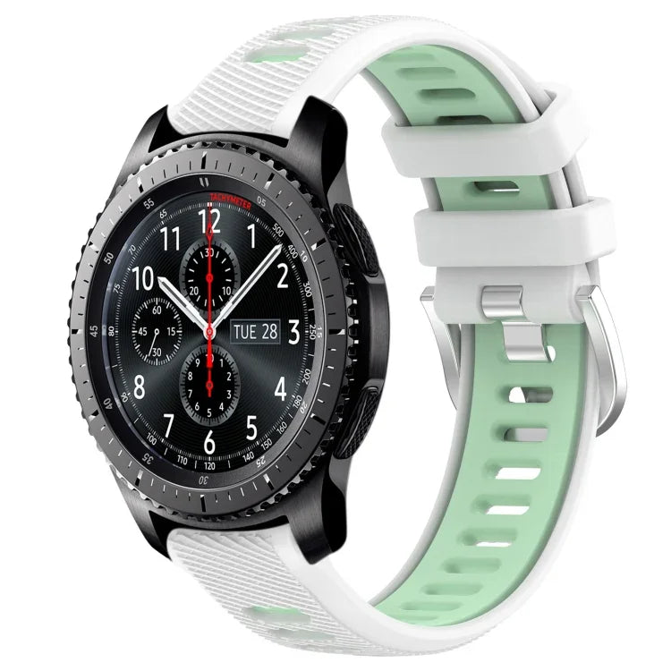 สายรัดนาฬิกาซิลิโคนหัวเข็มขัดเหล็กสองสีขนาด 22 มม. สำหรับ Samsung Galaxy Watch3 45mm, สำหรับ Samsung Galaxy Watch 46mm, สำหรับ Samsung Gear S3 Classic, สำหรับ Samsung Gear S3 Frontier