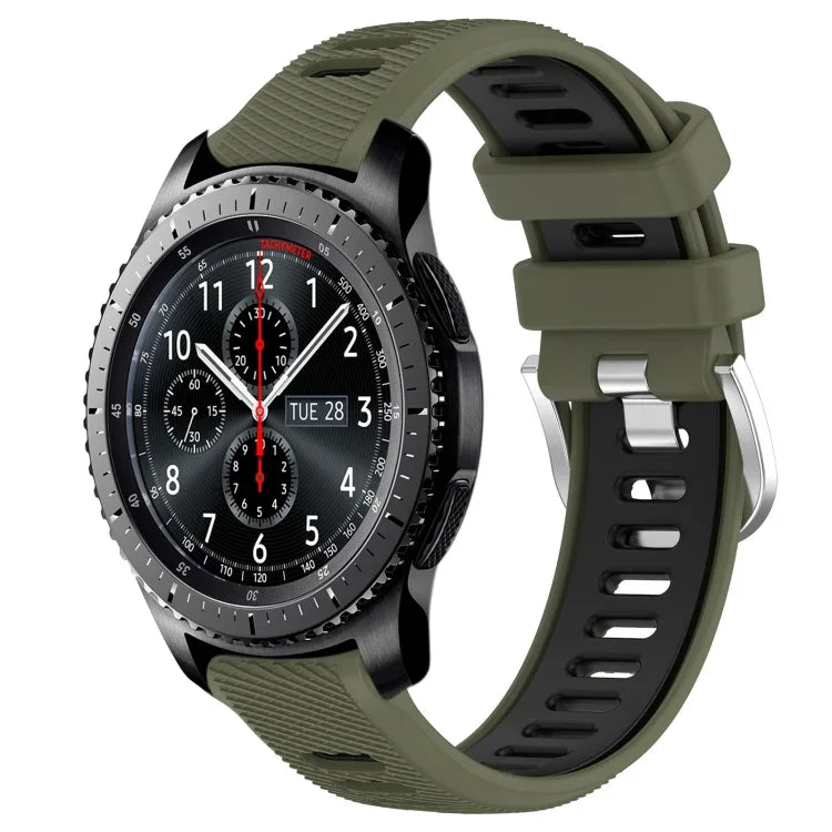 สายรัดนาฬิกาซิลิโคนหัวเข็มขัดเหล็กสองสีขนาด 22 มม. สำหรับ Samsung Galaxy Watch3 45mm, สำหรับ Samsung Galaxy Watch 46mm, สำหรับ Samsung Gear S3 Classic, สำหรับ Samsung Gear S3 Frontier