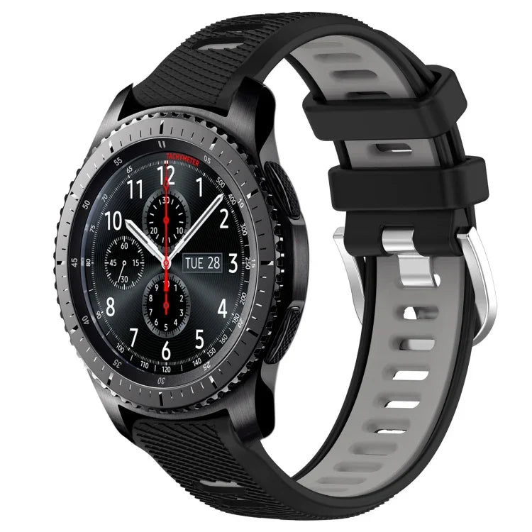 สายรัดนาฬิกาซิลิโคนหัวเข็มขัดเหล็กสองสีขนาด 22 มม. สำหรับ Samsung Galaxy Watch3 45mm, สำหรับ Samsung Galaxy Watch 46mm, สำหรับ Samsung Gear S3 Classic, สำหรับ Samsung Gear S3 Frontier