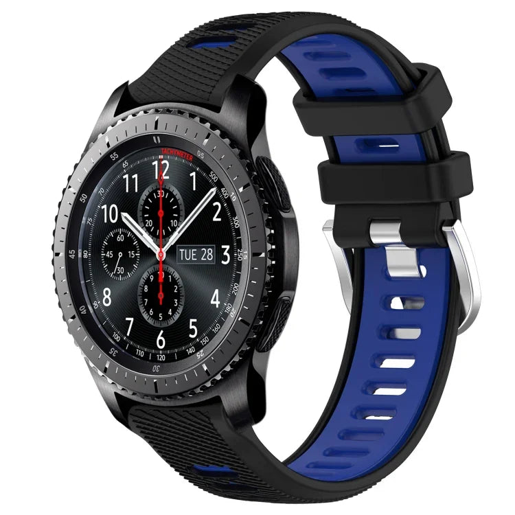 สายรัดนาฬิกาซิลิโคนหัวเข็มขัดเหล็กสองสีขนาด 22 มม. สำหรับ Samsung Galaxy Watch3 45mm, สำหรับ Samsung Galaxy Watch 46mm, สำหรับ Samsung Gear S3 Classic, สำหรับ Samsung Gear S3 Frontier