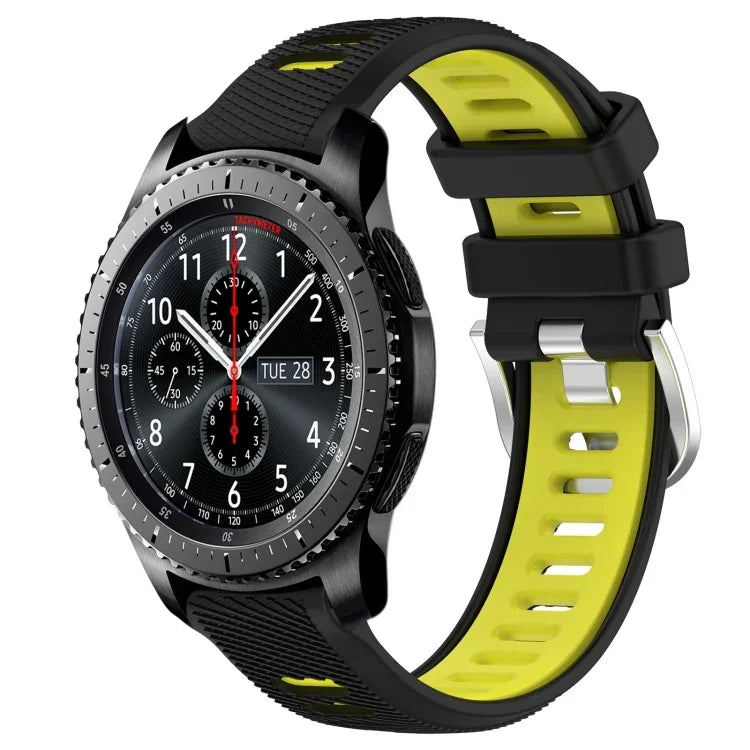 สายรัดนาฬิกาซิลิโคนหัวเข็มขัดเหล็กสองสีขนาด 22 มม. สำหรับ Samsung Galaxy Watch3 45mm, สำหรับ Samsung Galaxy Watch 46mm, สำหรับ Samsung Gear S3 Classic, สำหรับ Samsung Gear S3 Frontier