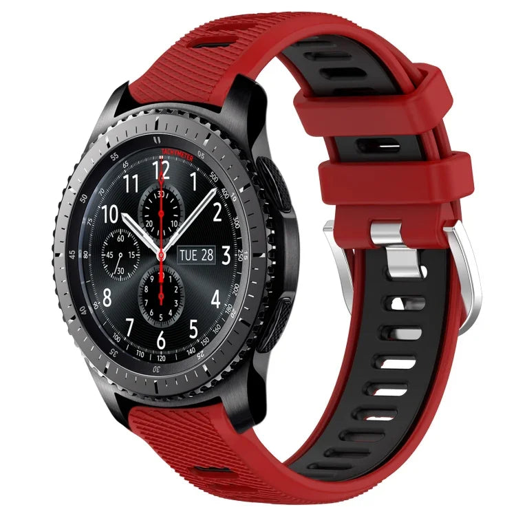 สายรัดนาฬิกาซิลิโคนหัวเข็มขัดเหล็กสองสีขนาด 22 มม. สำหรับ Samsung Galaxy Watch3 45mm, สำหรับ Samsung Galaxy Watch 46mm, สำหรับ Samsung Gear S3 Classic, สำหรับ Samsung Gear S3 Frontier