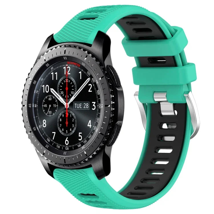 สายรัดนาฬิกาซิลิโคนหัวเข็มขัดเหล็กสองสีขนาด 22 มม. สำหรับ Samsung Galaxy Watch3 45mm, สำหรับ Samsung Galaxy Watch 46mm, สำหรับ Samsung Gear S3 Classic, สำหรับ Samsung Gear S3 Frontier