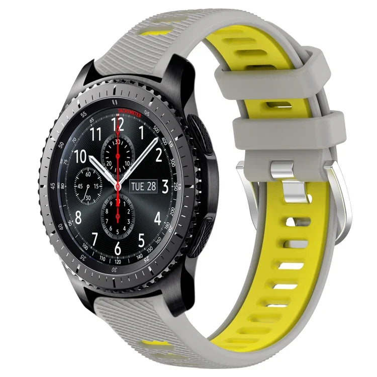 สายรัดนาฬิกาซิลิโคนหัวเข็มขัดเหล็กสองสีขนาด 22 มม. สำหรับ Samsung Galaxy Watch3 45mm, สำหรับ Samsung Galaxy Watch 46mm, สำหรับ Samsung Gear S3 Classic, สำหรับ Samsung Gear S3 Frontier