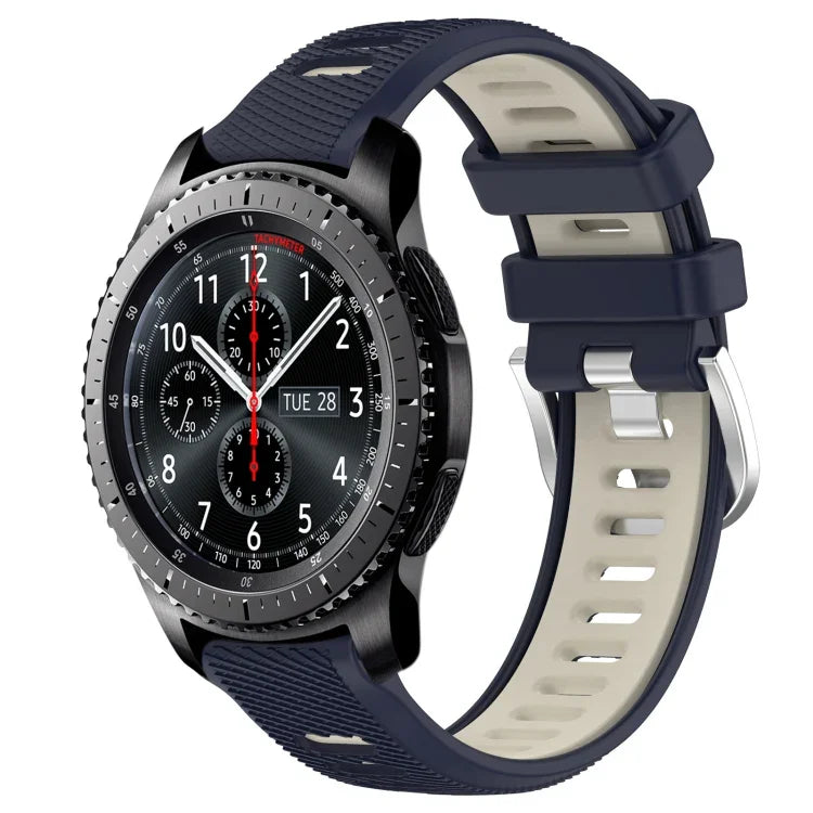 สายรัดนาฬิกาซิลิโคนหัวเข็มขัดเหล็กสองสีขนาด 22 มม. สำหรับ Samsung Galaxy Watch3 45mm, สำหรับ Samsung Galaxy Watch 46mm, สำหรับ Samsung Gear S3 Classic, สำหรับ Samsung Gear S3 Frontier