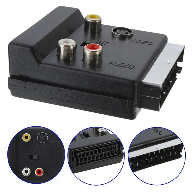 JUNSUNMAY สายอะแดปเตอร์ 21 พิน Scart ตัวผู้ถึงตัวเมีย พร้อม S-Video 3 RCA สวิตช์แปลงเสียงเข้าออก