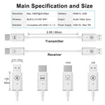 ชุดส่งและรับสัญญาณ HDMI ไร้สาย อะแดปเตอร์ขยายสัญญาณ HDMI ไร้สาย วิดีโอเสียง 1080P 60fps สำหรับพีซี แล็ปท็อป กล้อง ไปยัง HDTV/โปรเจคเตอร์