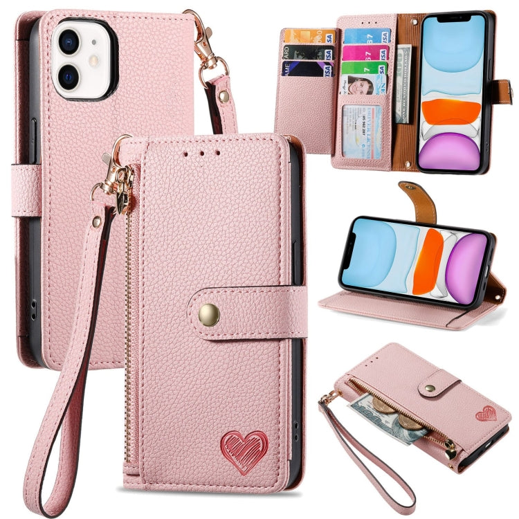 เคสโทรศัพท์หนังพร้อมซิปและสายคล้อง Love สำหรับ iPhone 11, สำหรับ iPhone 11 Pro, สำหรับ iPhone X / XS, สำหรับ iPhone XR, สำหรับ iPhone XS Max, สำหรับ iPhone 7 Plus / 8 Plus, สำหรับ iPhone 6 Plus / 6s Plus, สำหรับ iPhone 6 / 6s