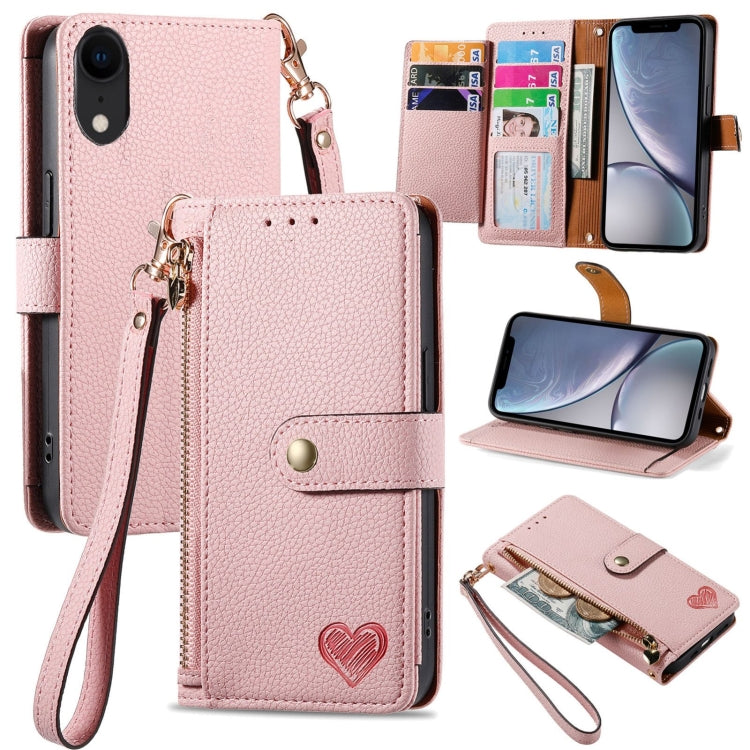 เคสโทรศัพท์หนังพร้อมซิปและสายคล้อง Love สำหรับ iPhone 11, สำหรับ iPhone 11 Pro, สำหรับ iPhone X / XS, สำหรับ iPhone XR, สำหรับ iPhone XS Max, สำหรับ iPhone 7 Plus / 8 Plus, สำหรับ iPhone 6 Plus / 6s Plus, สำหรับ iPhone 6 / 6s