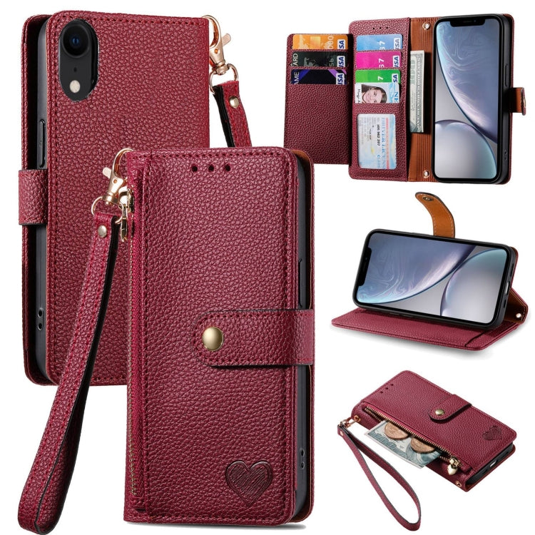 เคสโทรศัพท์หนังพร้อมซิปและสายคล้อง Love สำหรับ iPhone 11, สำหรับ iPhone 11 Pro, สำหรับ iPhone X / XS, สำหรับ iPhone XR, สำหรับ iPhone XS Max, สำหรับ iPhone 7 Plus / 8 Plus, สำหรับ iPhone 6 Plus / 6s Plus, สำหรับ iPhone 6 / 6s