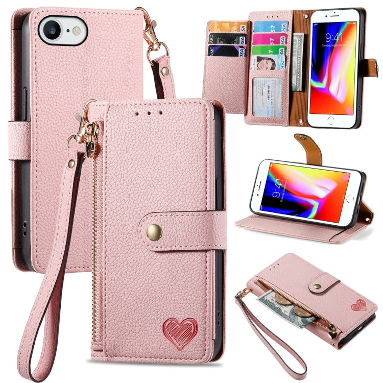 เคสโทรศัพท์หนังพร้อมซิปและสายคล้อง Love สำหรับ iPhone 14 Pro Max, สำหรับ iPhone 7 / 8 / SE 2022, สำหรับ iPhone 13 Pro Max, สำหรับ iPhone 13 Pro, สำหรับ iPhone 13, สำหรับ iPhone 12 / 12 Pro, สำหรับ iPhone 12 Pro Max, สำหรับ iPhone 11 Pro Max
