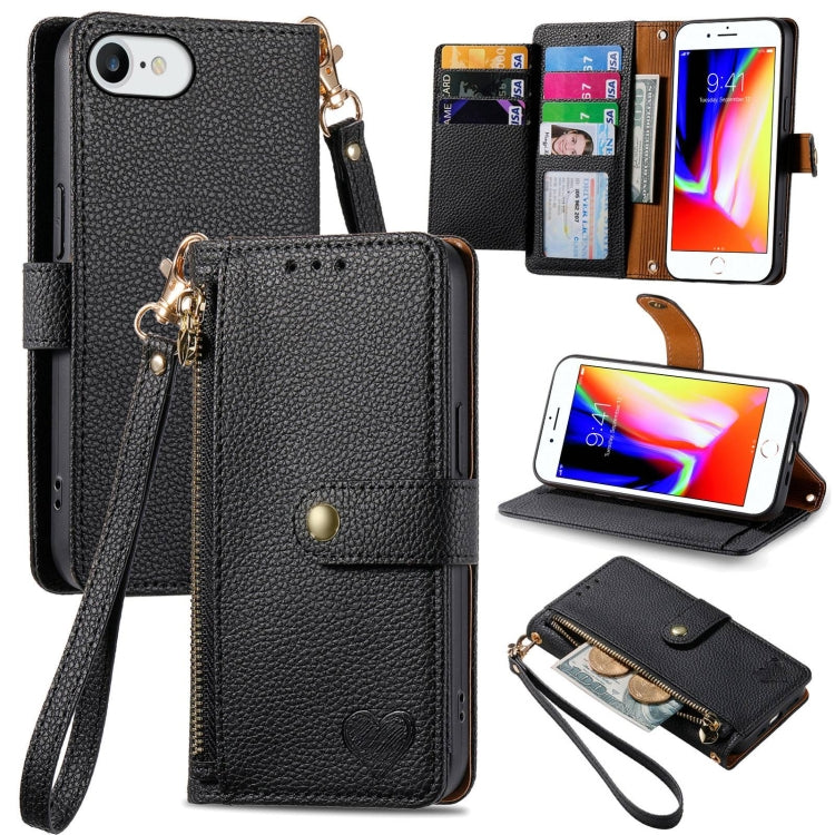 เคสโทรศัพท์หนังพร้อมซิปและสายคล้อง Love สำหรับ iPhone 14 Pro Max, สำหรับ iPhone 7 / 8 / SE 2022, สำหรับ iPhone 13 Pro Max, สำหรับ iPhone 13 Pro, สำหรับ iPhone 13, สำหรับ iPhone 12 / 12 Pro, สำหรับ iPhone 12 Pro Max, สำหรับ iPhone 11 Pro Max