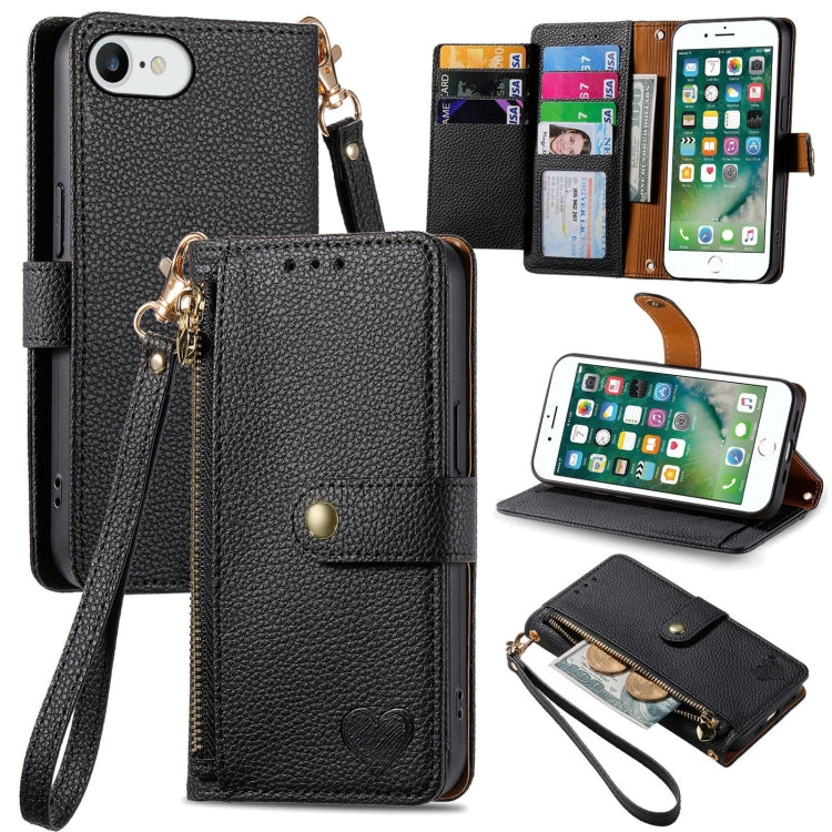 เคสโทรศัพท์หนังพร้อมซิปและสายคล้อง Love สำหรับ iPhone 11, สำหรับ iPhone 11 Pro, สำหรับ iPhone X / XS, สำหรับ iPhone XR, สำหรับ iPhone XS Max, สำหรับ iPhone 7 Plus / 8 Plus, สำหรับ iPhone 6 Plus / 6s Plus, สำหรับ iPhone 6 / 6s