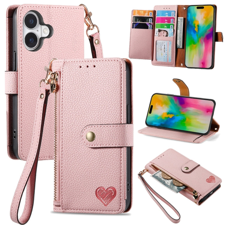 ซองโทรศัพท์หนังพร้อมสายคล้องคอรูปหัวใจซิป สำหรับ iPhone 17e / 16e, สำหรับ iPhone 17 Pro Max, สำหรับ iPhone 17 Pro, สำหรับ iPhone 17, สำหรับ iPhone Air, สำหรับ iPhone 16 Pro Max, สำหรับ iPhone 16 Pro, สำหรับ iPhone 16 Plus