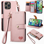 ซองโทรศัพท์หนังพร้อมสายคล้องคอรูปหัวใจซิป สำหรับ iPhone 17e / 16e, สำหรับ iPhone 17 Pro Max, สำหรับ iPhone 17 Pro, สำหรับ iPhone 17, สำหรับ iPhone Air, สำหรับ iPhone 16 Pro Max, สำหรับ iPhone 16 Pro, สำหรับ iPhone 16 Plus