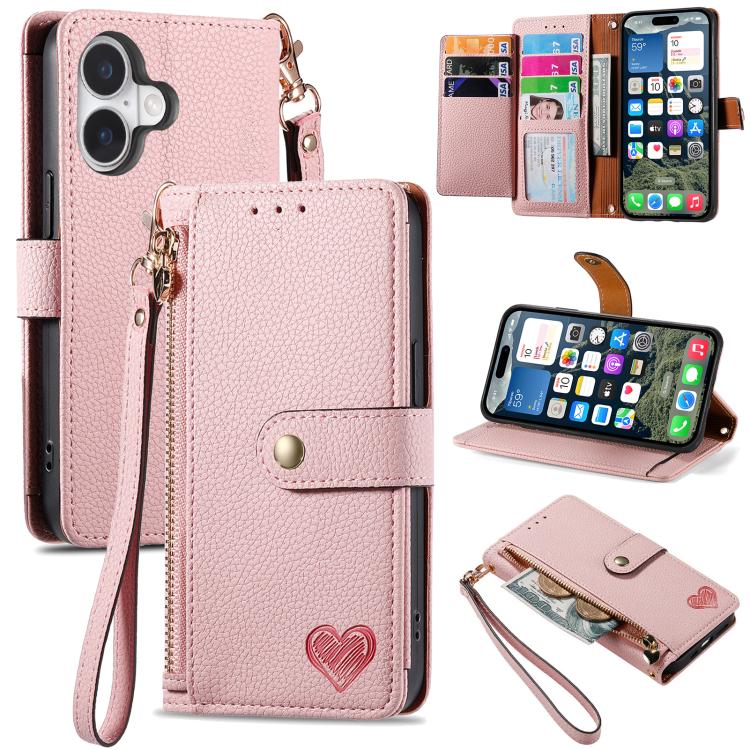ซองโทรศัพท์หนังพร้อมสายคล้องคอรูปหัวใจซิป สำหรับ iPhone 17e / 16e, สำหรับ iPhone 17 Pro Max, สำหรับ iPhone 17 Pro, สำหรับ iPhone 17, สำหรับ iPhone Air, สำหรับ iPhone 16 Pro Max, สำหรับ iPhone 16 Pro, สำหรับ iPhone 16 Plus