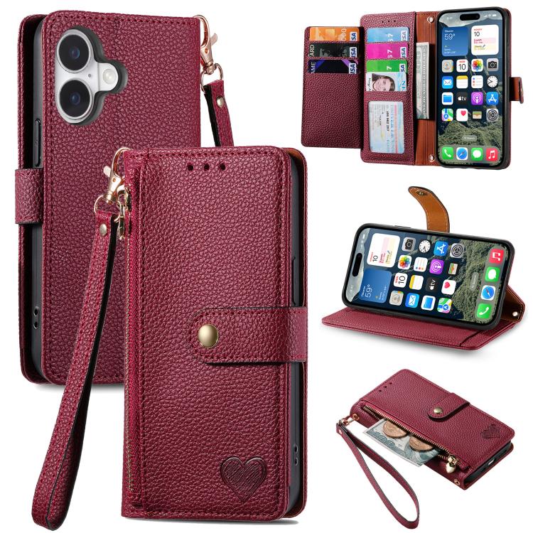ซองโทรศัพท์หนังพร้อมสายคล้องคอรูปหัวใจซิป สำหรับ iPhone 17e / 16e, สำหรับ iPhone 17 Pro Max, สำหรับ iPhone 17 Pro, สำหรับ iPhone 17, สำหรับ iPhone Air, สำหรับ iPhone 16 Pro Max, สำหรับ iPhone 16 Pro, สำหรับ iPhone 16 Plus