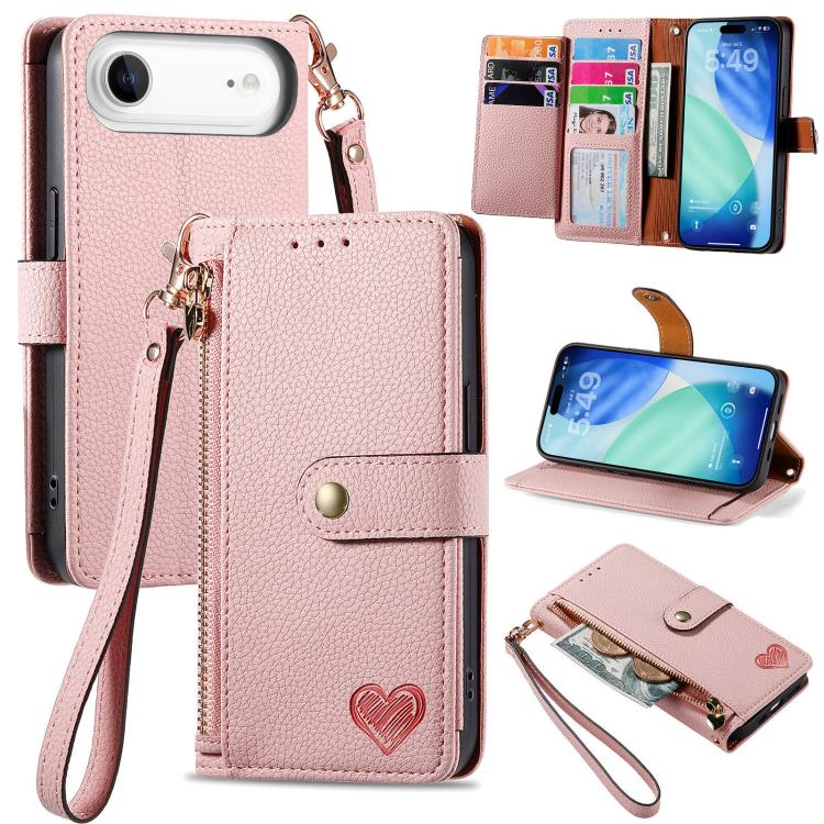 ซองโทรศัพท์หนังพร้อมสายคล้องคอรูปหัวใจซิป สำหรับ iPhone 17e / 16e, สำหรับ iPhone 17 Pro Max, สำหรับ iPhone 17 Pro, สำหรับ iPhone 17, สำหรับ iPhone Air, สำหรับ iPhone 16 Pro Max, สำหรับ iPhone 16 Pro, สำหรับ iPhone 16 Plus