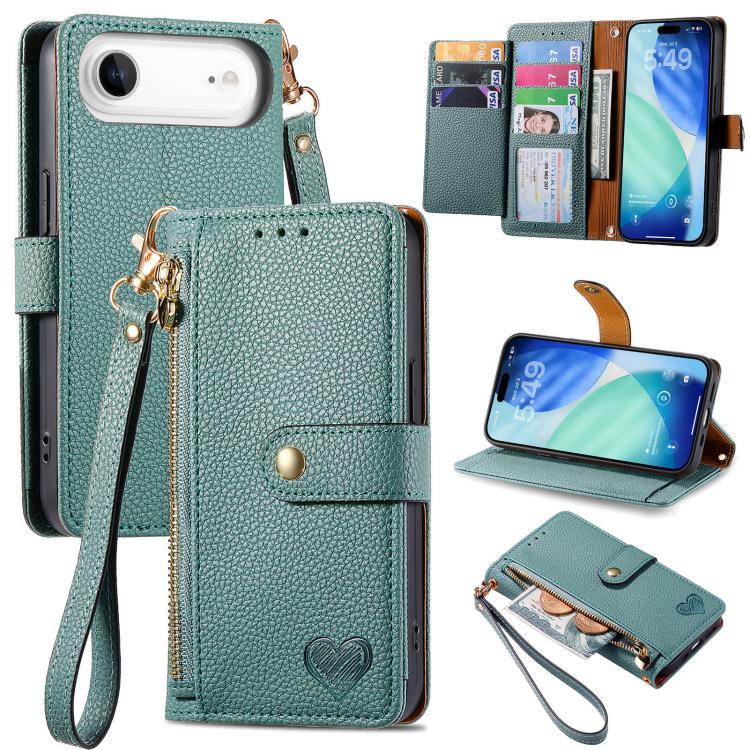 ซองโทรศัพท์หนังพร้อมสายคล้องคอรูปหัวใจซิป สำหรับ iPhone 17e / 16e, สำหรับ iPhone 17 Pro Max, สำหรับ iPhone 17 Pro, สำหรับ iPhone 17, สำหรับ iPhone Air, สำหรับ iPhone 16 Pro Max, สำหรับ iPhone 16 Pro, สำหรับ iPhone 16 Plus