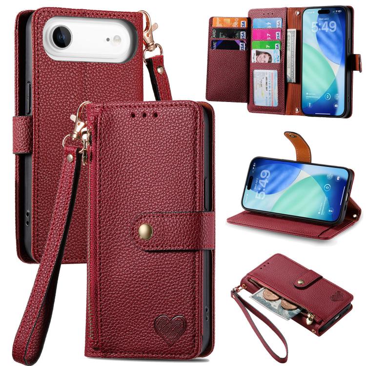 ซองโทรศัพท์หนังพร้อมสายคล้องคอรูปหัวใจซิป สำหรับ iPhone 17e / 16e, สำหรับ iPhone 17 Pro Max, สำหรับ iPhone 17 Pro, สำหรับ iPhone 17, สำหรับ iPhone Air, สำหรับ iPhone 16 Pro Max, สำหรับ iPhone 16 Pro, สำหรับ iPhone 16 Plus