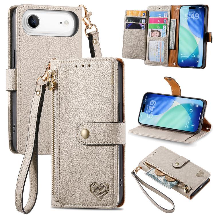ซองโทรศัพท์หนังพร้อมสายคล้องคอรูปหัวใจซิป สำหรับ iPhone 17e / 16e, สำหรับ iPhone 17 Pro Max, สำหรับ iPhone 17 Pro, สำหรับ iPhone 17, สำหรับ iPhone Air, สำหรับ iPhone 16 Pro Max, สำหรับ iPhone 16 Pro, สำหรับ iPhone 16 Plus