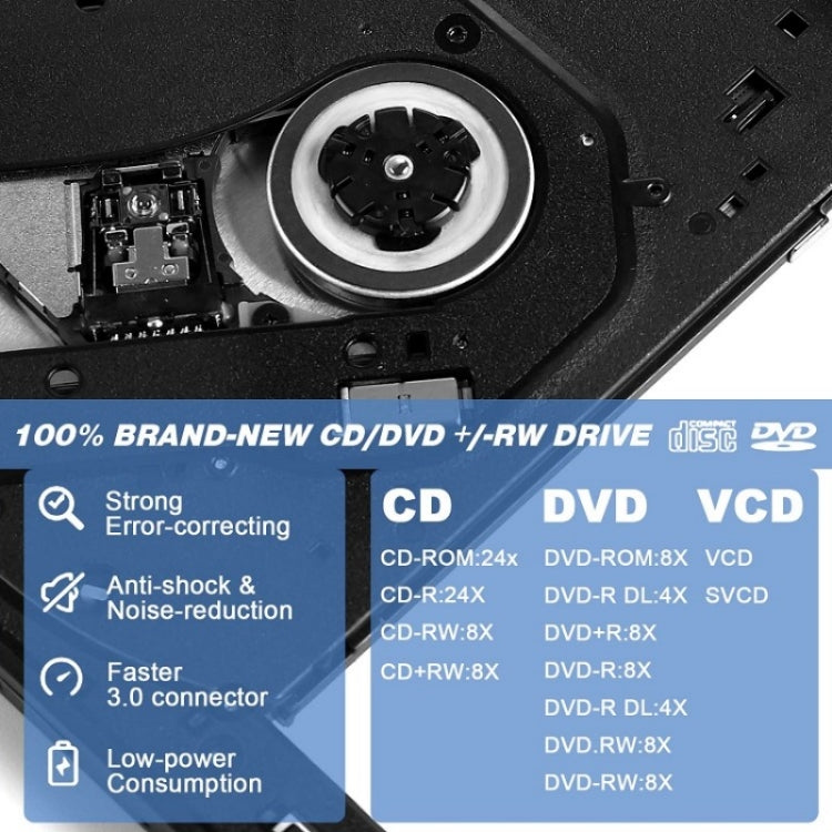 BT638 เครื่องเล่น CD แบบพกพาภายนอก USB 3.0 สำหรับโน้ตบุ๊กและเดสก์ท็อป CD-RW ไดรฟ์เบิร์นเนอร์, BT638