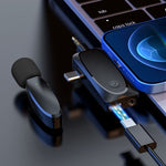ไมโครโฟนไร้สายแบบหนีบปกเสื้อ 3 in 1 สำหรับ iPhone / Android / กล้อง พร้อมฟังก์ชันลดเสียงรบกวน, หนึ่งต่อสอง