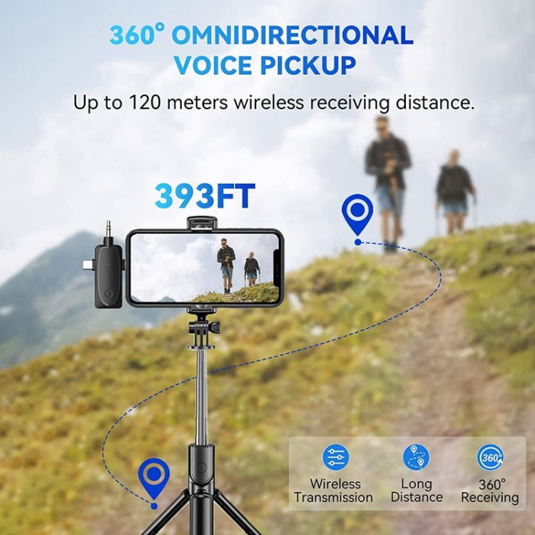 ไมโครโฟนไร้สายแบบหนีบปกเสื้อ 3 in 1 สำหรับ iPhone / Android / กล้อง พร้อมฟังก์ชันลดเสียงรบกวน, หนึ่งต่อสอง