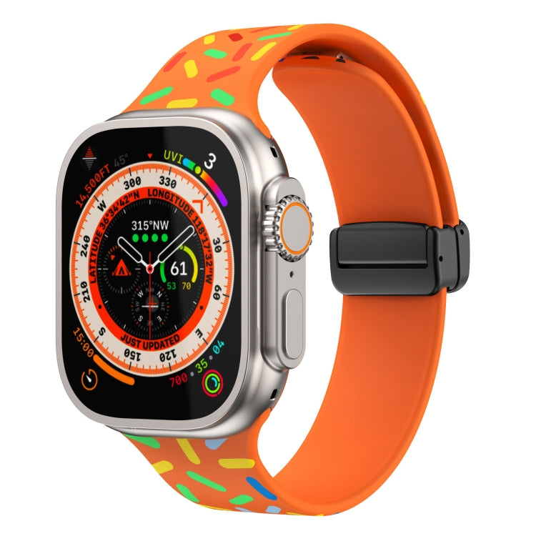 สายนาฬิกาซิลิโคนจุดสายรุ้งแม่เหล็กหัวเข็มขัดสีดำ สำหรับ Apple Watch 38mm