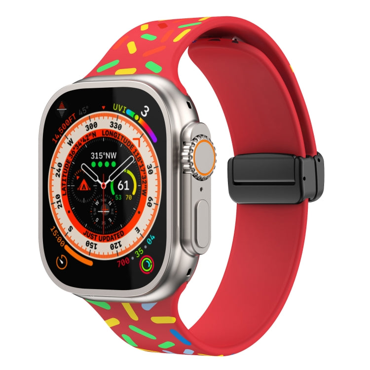 สายนาฬิกาซิลิโคนจุดสายรุ้งแม่เหล็กหัวเข็มขัดสีดำ สำหรับ Apple Watch 38mm