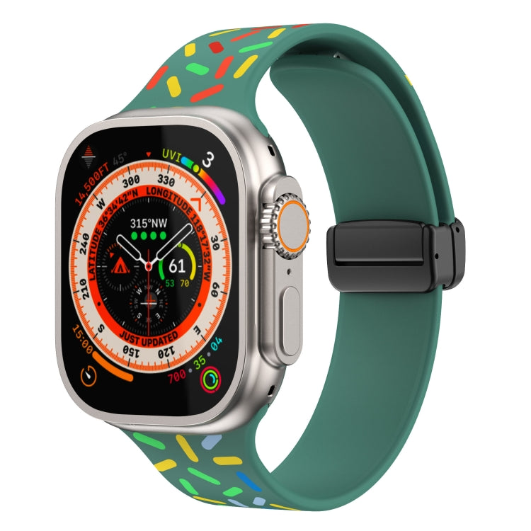 สายนาฬิกาซิลิโคนจุดสายรุ้งแม่เหล็กหัวเข็มขัดสีดำ สำหรับ Apple Watch 38mm