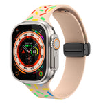 สายนาฬิกาซิลิโคนจุดสายรุ้งแม่เหล็กหัวเข็มขัดสีดำ สำหรับ Apple Watch 38mm