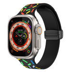 สายนาฬิกาซิลิโคนจุดสายรุ้งแม่เหล็กหัวเข็มขัดสีดำ สำหรับ Apple Watch 38mm