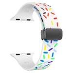 สายนาฬิกาซิลิโคนจุดสายรุ้งแม่เหล็กหัวเข็มขัดสีดำ สำหรับ Apple Watch 38mm