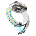 สายนาฬิกาซิลิโคนจุดสายรุ้งแม่เหล็กหัวเข็มขัดสีดำ สำหรับ Apple Watch 38mm